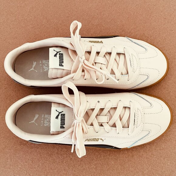 PUMA CLUB 5V5 Island Pink-Galactic Gray-GoldLEATHER LOW TOP TRAINERS - Picture 12 of 16